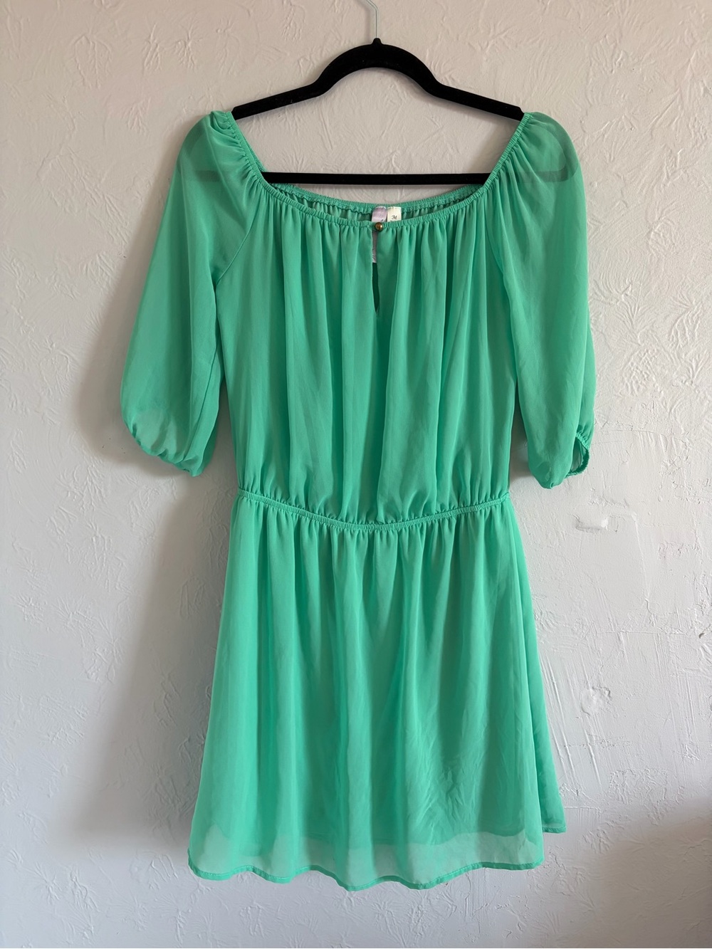 Alya Mint Green Chiffon Off-the-Shoulder Elastic Waist Dress Medium